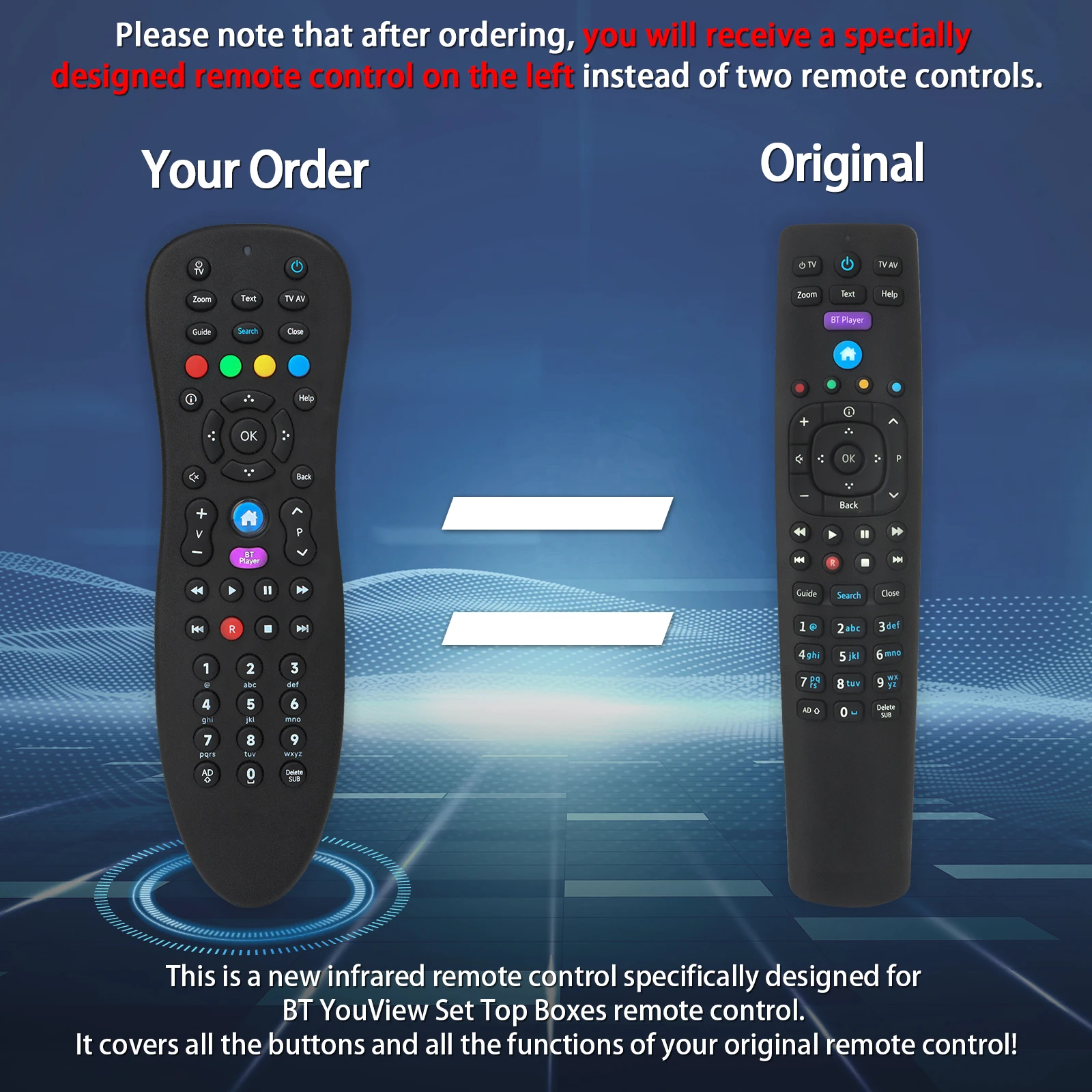 جهاز التحكم عن بعد لـ BT YouView Set Top Box RC3124705/04B DTR-T4000 DTR-T2100 DB-T2200 DTR-T2110 DTR-T2000 لـ Humax T1000 T1010