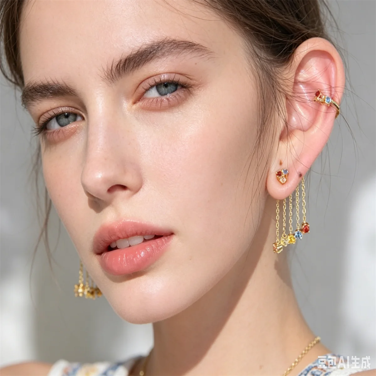 S925 Sterling Silver Colorful CZ Chain Fringe Drop Earrings, Unique Hoop Dangle Jewelry, Elegant Accessory for Women