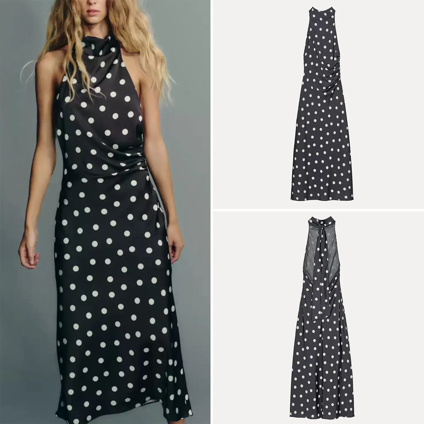 Z المرأة ميدي الدكتور الحرير الساتان الملمس القمر نمط عاصف يشعر طويل Sve ارتداء اليومي السيدات Faion مجموعة الخريف #1