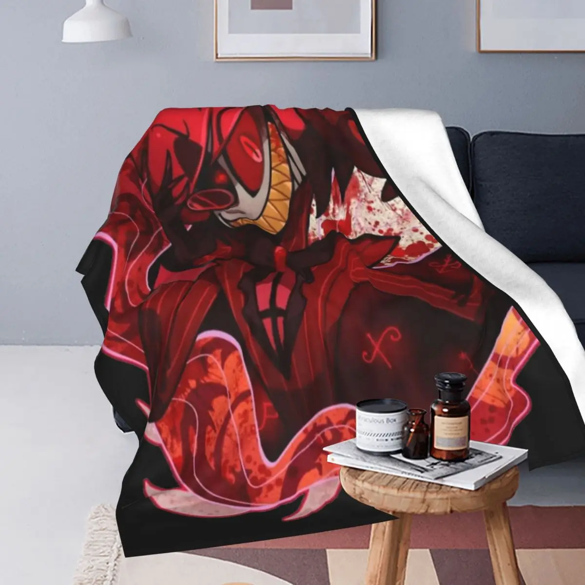 Hazbin Hotels Alastor Flannel Throw Blanket Radio Demon Blankets for Sofa Bedroom Ultra-Soft Plush Thin Quilt