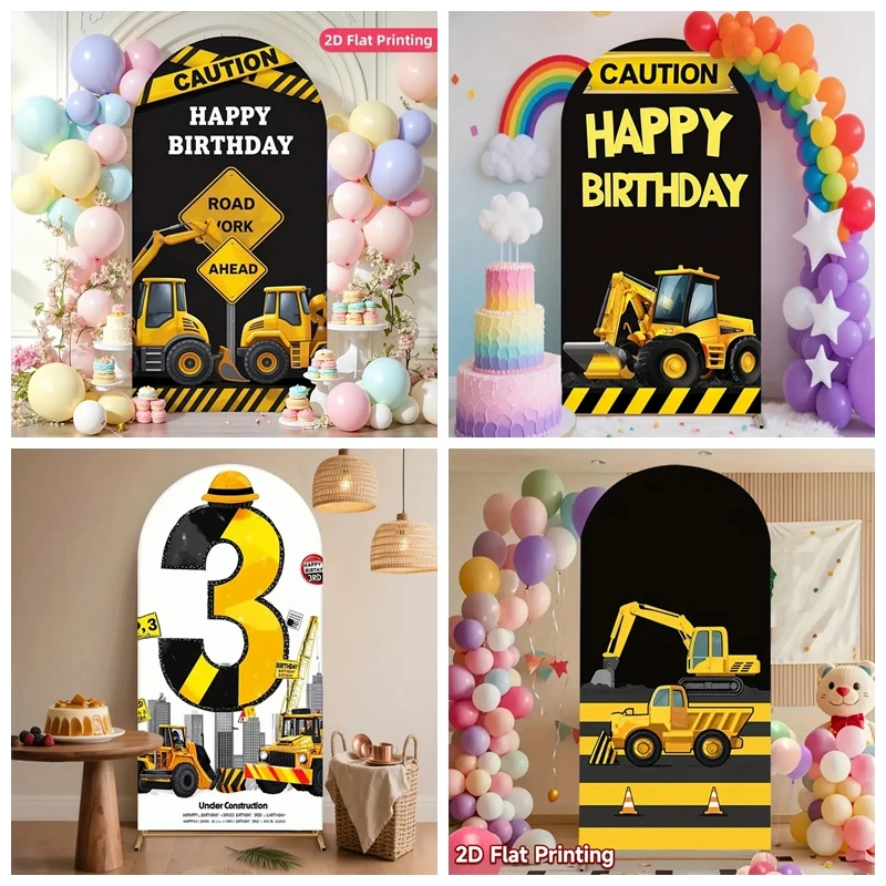 

Under Construction Construction Vehicle Arch Photography Backdrop Excavator Truck Boy Birthday Party Baby Shower Decoration Prop