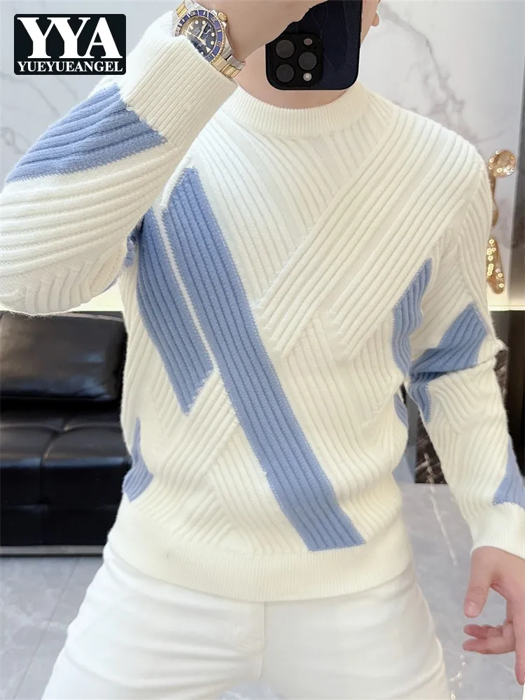 

Мужской новый зимний трикотаж, разноцветный утепленный шерстяной свитер с длинным рукавом, мужской приталенный модный пуловер с круглым вырезом, вязаные топы