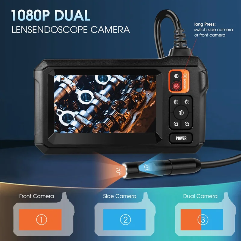 ABGI-Dual Lens المنظار الصناعي 1080P كاميرا فحص Borescope الرقمية كاميرا المنظار