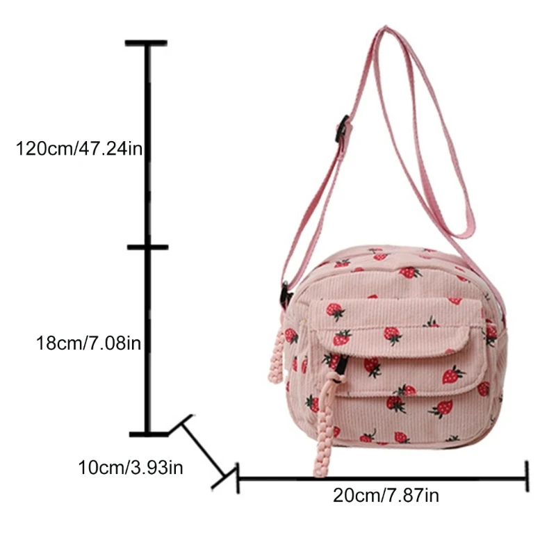 Fashion Corduroy Small Shoulder Bag Aesthetic Strawberry Zippered Crossbody Bag