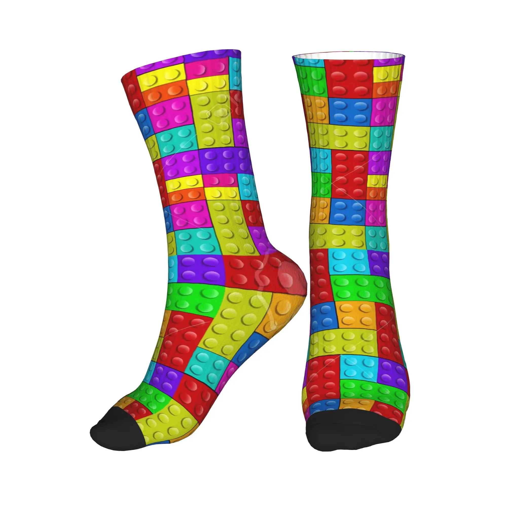 Pastel Candy Building Blocks Pattern Stockings  Design Harajuku Socks Winter Anti Sweat Socks Couple Skateboard Warm Soft Socks