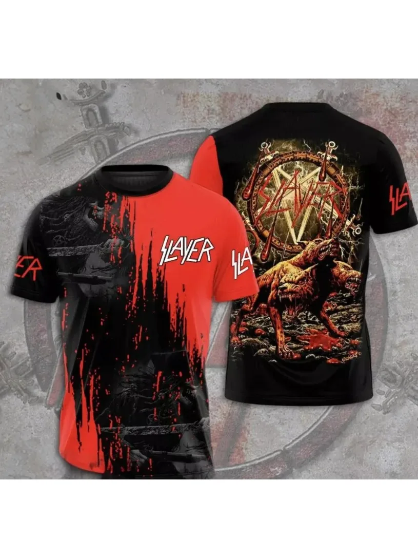 3D-geprint T-shirt van Metal Rock Band Slayer Heren T-shirt, Hiphop Street T-shirt, Modieus topje met korte mouwen - afbeelding 2