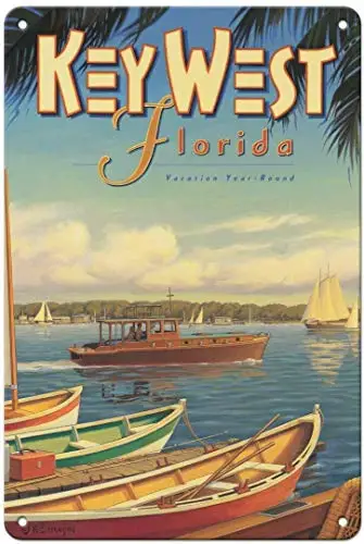 Vintage Metal Tin Sign Key West,Florida Vacation Garden Home Kitchen Bar Living Room Wall Decor Plaque Signs 12X8Inch