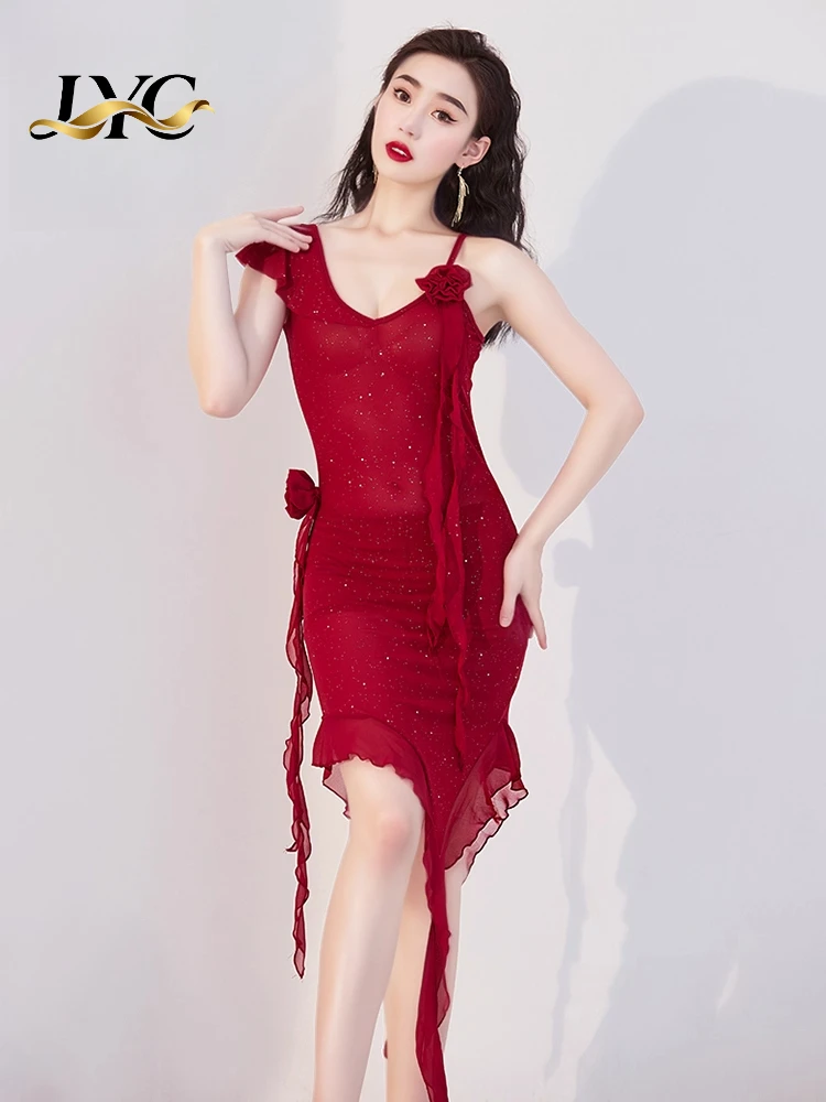 ชุดฝึกซ้อมระบำหน้าท้องแบบใหม่ ชุดเดรสสายเดี่ยวผ้าโปร่งบางเซ็กซี่ ชุดแสดงระบำตะวันออกสำหรับผู้หญิง