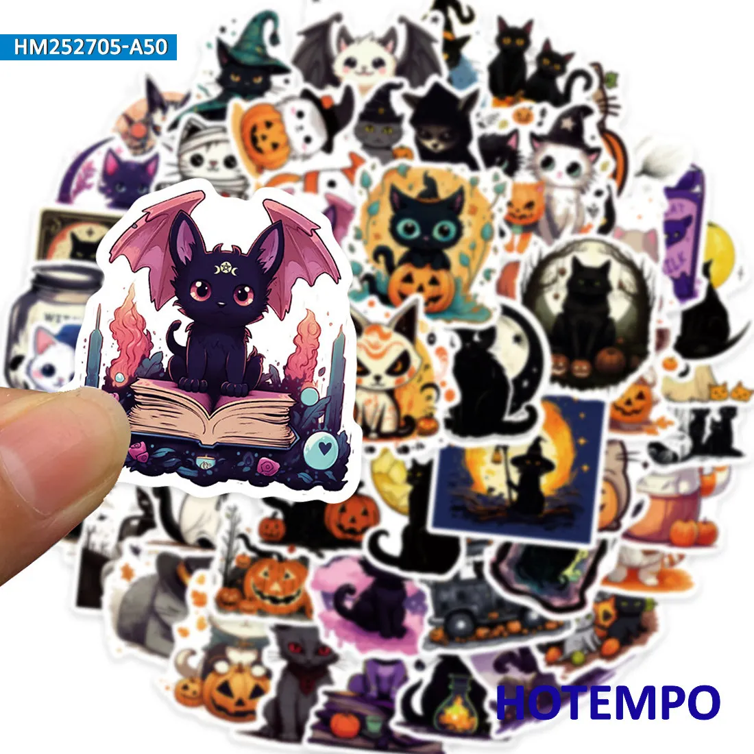 Naklejki na Halloween, Śliczne koty z kreskówek graffiti, Nadaje się do dekoracji, laptopa, samochodu, telefonu, albumu z wycinkami, bagażu, Zabawny pakiet naklejek, 20/30/50 sztuk