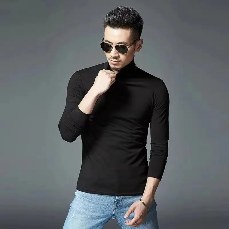 ملابس الخريف والشتاء للرجال، ملابس منزلية، بلوفرات دافئة، قمصان عالية الرقبة، إصلاح الارتفاع، أكمام طويلة مرنة، #1