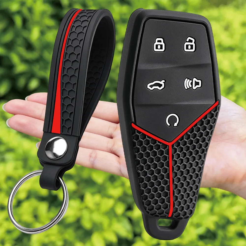 For MG MG5 MG6 ZS HS One Marvel R MG4 EHS EZS silicone car key fob cover with compact finger loop and key ring