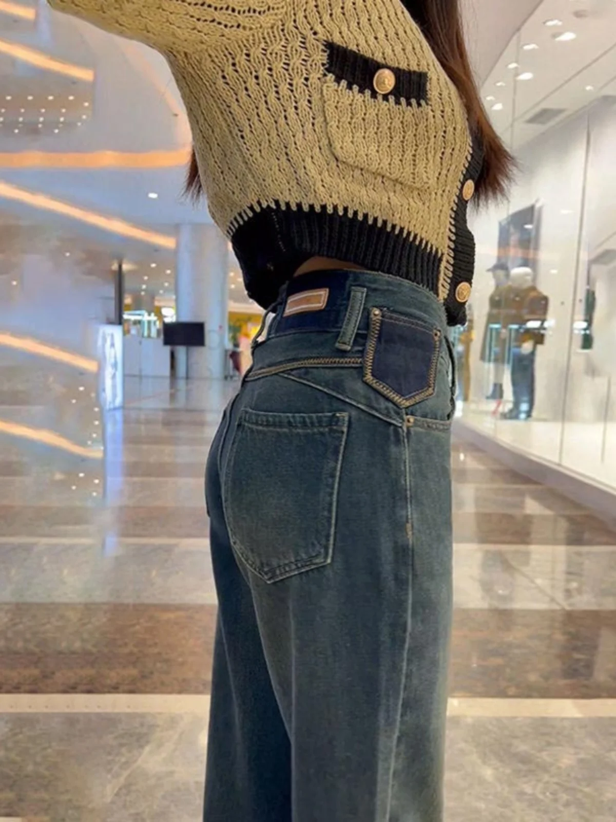 

Широкие джинсовые джинсы с высокой талией на подкладке, женские осенне-зимние модные длинные брюки прямого кроя для похудения