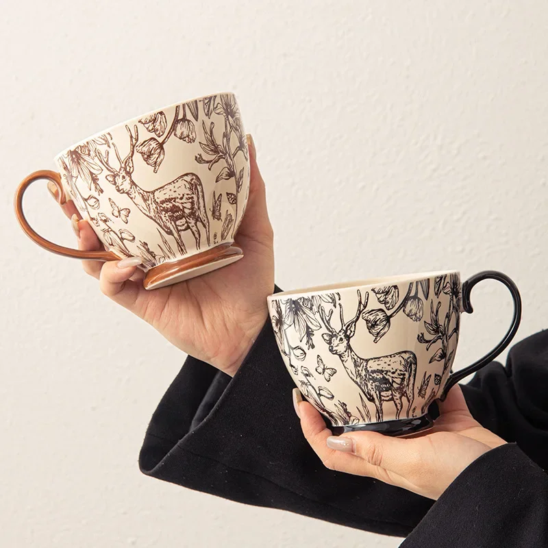 Nordic ins mug household large capacity water cup ceramic couple milk cup oat breakfast  coffee cup 1pc