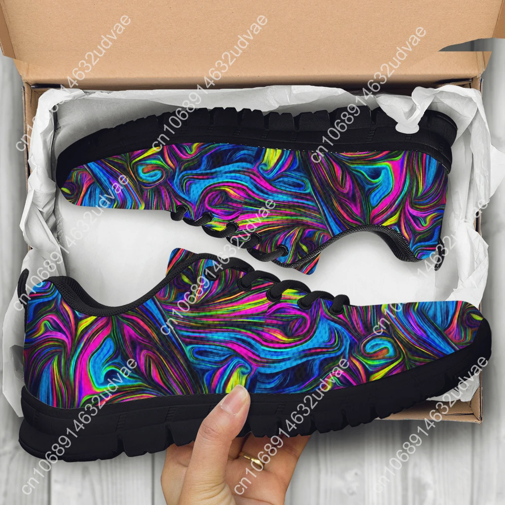 Fashion Color Psychedelic Design Shoes Knitted Fabric Thick Sole Sneakers Lightweight Outdoor Shoes Basketball Shoes