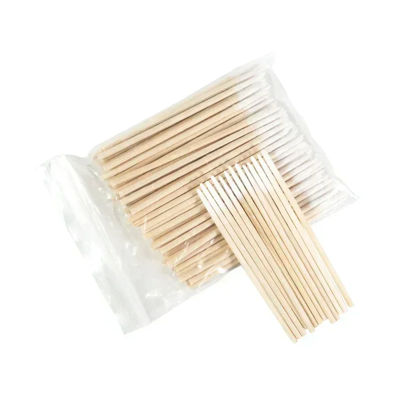 500-pcs Nägel Holz Wattes täbchen saubere Sticks Knospen spitze Holz Baumwolle Kopf Nagellack Entferner Kunstwerk zeug Maniküre Detail Korrektor