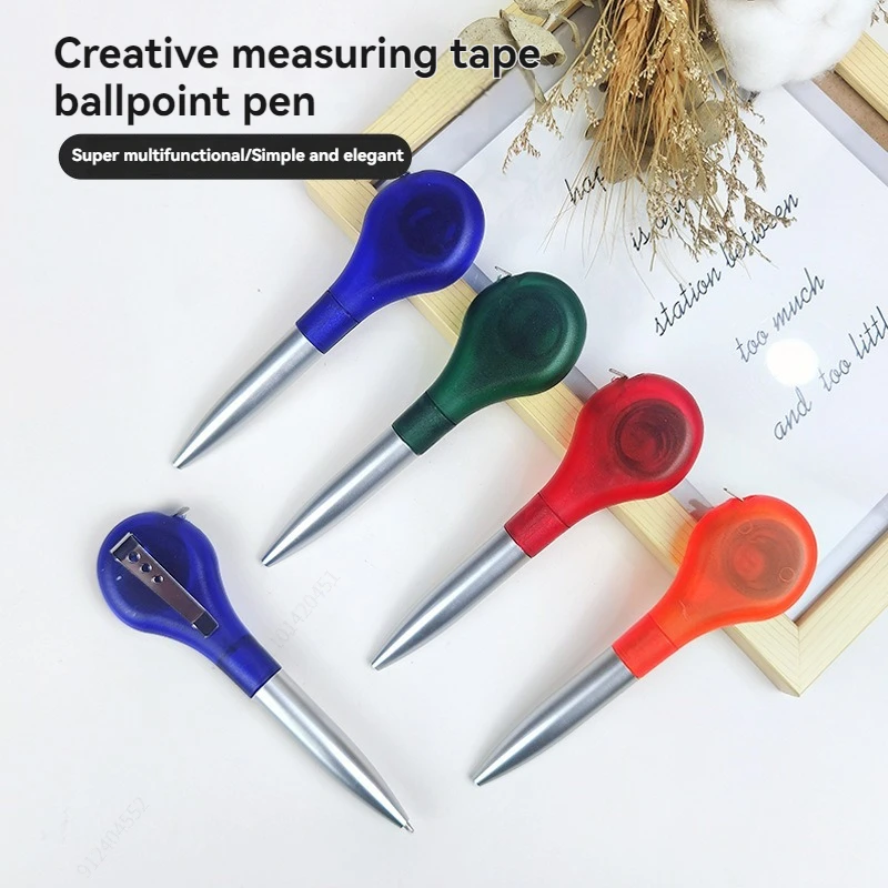 2‑in‑1 Ballpoint Pen Retractable Tape Measure Tool Pen 0.7mm Blue Ink Smooth Writing Portable Creative Stationery for Student
