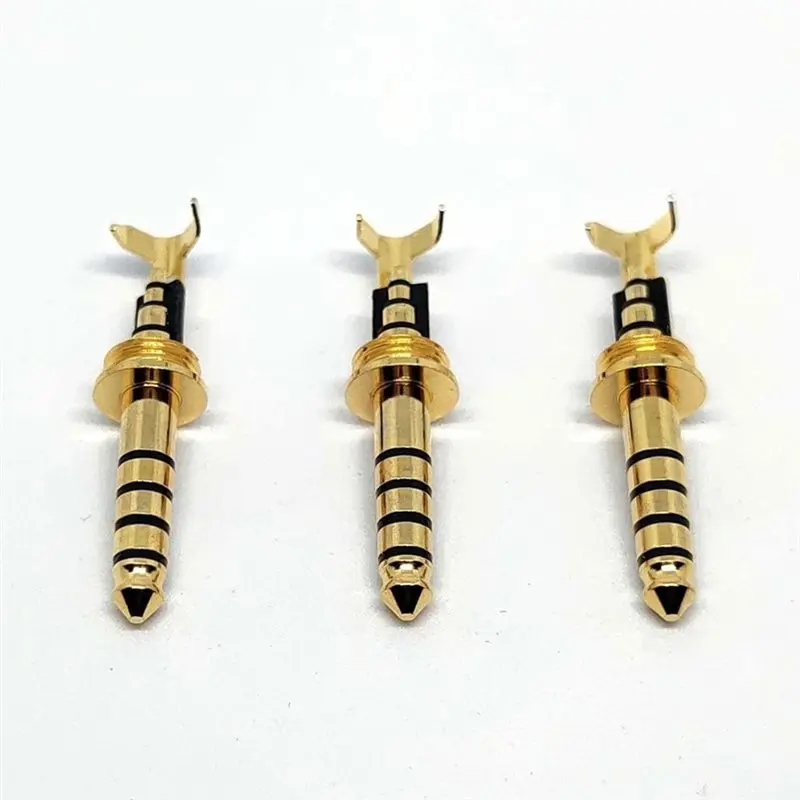 ABYN-High-End 4.4Mm Copper Gold-Plated 5Pcs 4.4 Plug With Wire Clips Universal 7.2X0.5 Thread DIY 4.4 Balanced Connectors