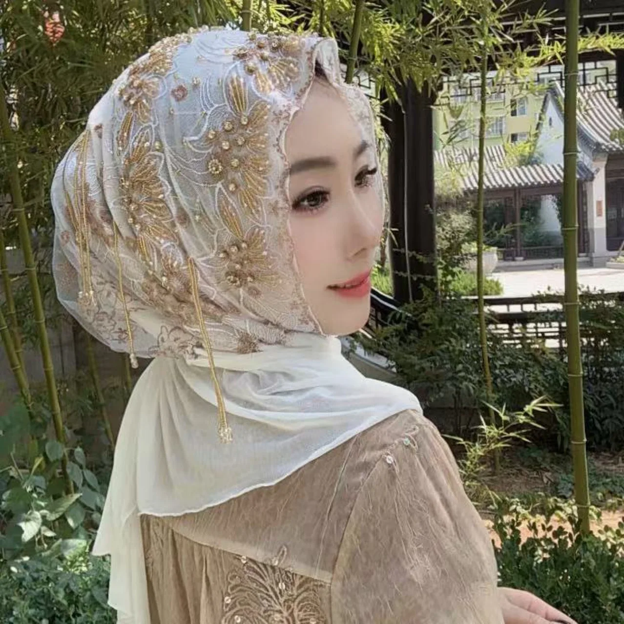 Muslim Malay Handmade Headscarf Turban Hat for Women, High-End Covering, New Pullover Style with Tassel Shawl and Long Scarf