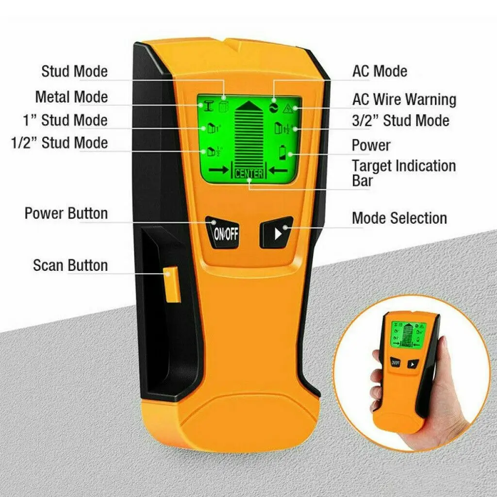

Multi-Scanner Metal Wall Sensor Orange Handheld Stud Finder for Wood Wire Voltage Detection Compact Design