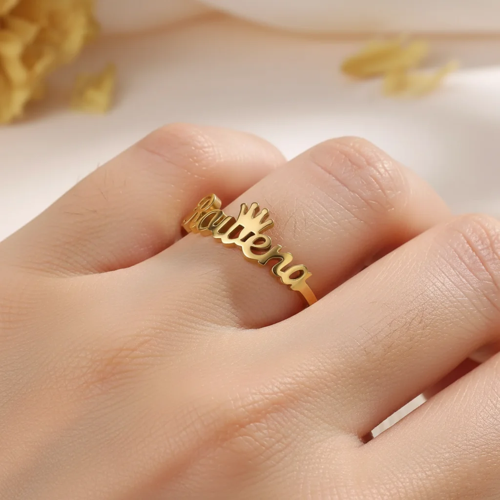

Customized Name Ring for Women Personalized 18k Gold Plated Stainless Steel Open Adjustable Ring 1.5mm Width Romantic Jewelry