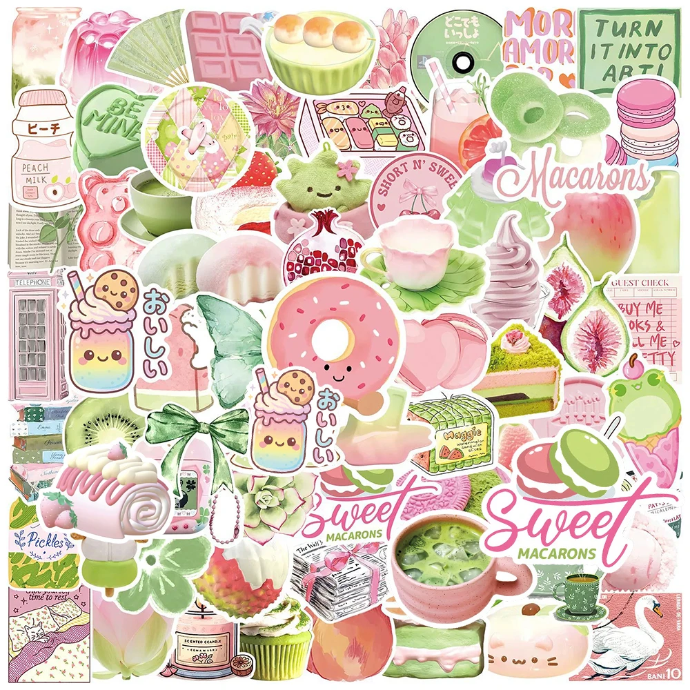 

10/30/50/100pcs Pink Sweet Macaron Small Fresh Aesthetic Stickers Cute Cartoon Ins Style Sticker Guitar Fridge Phone Girl Decals