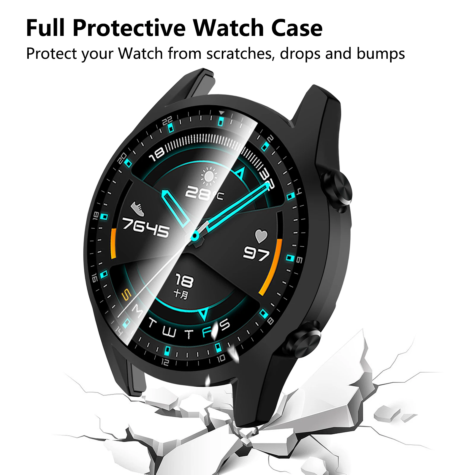 3pcs Tempered Glass Case For Huawei Watch GT2 46mm Cover Full Coverage Bumper Screen Protector For Huawei Watch GT 2 46mm Shell