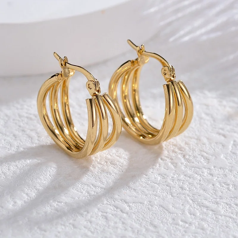 Irregular Three-layer Hollow Drop Earrings Gold Color Stainless Steel Women Earrings Simple Party Jewelry Dropshipping Gift