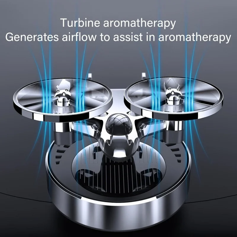 Solar Powered Rotating Twin Turbine Drone Aircraft Car Air Freshener Perfume Dashboard Ornament Interior Fragrance Diffuser Gift
