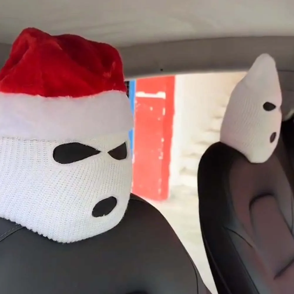 Car Seat Headrest Cover Balaclava 3Hole Mask Full Cover Halloween Styling Car Decoration for Tesla BMW Benz - Image 2