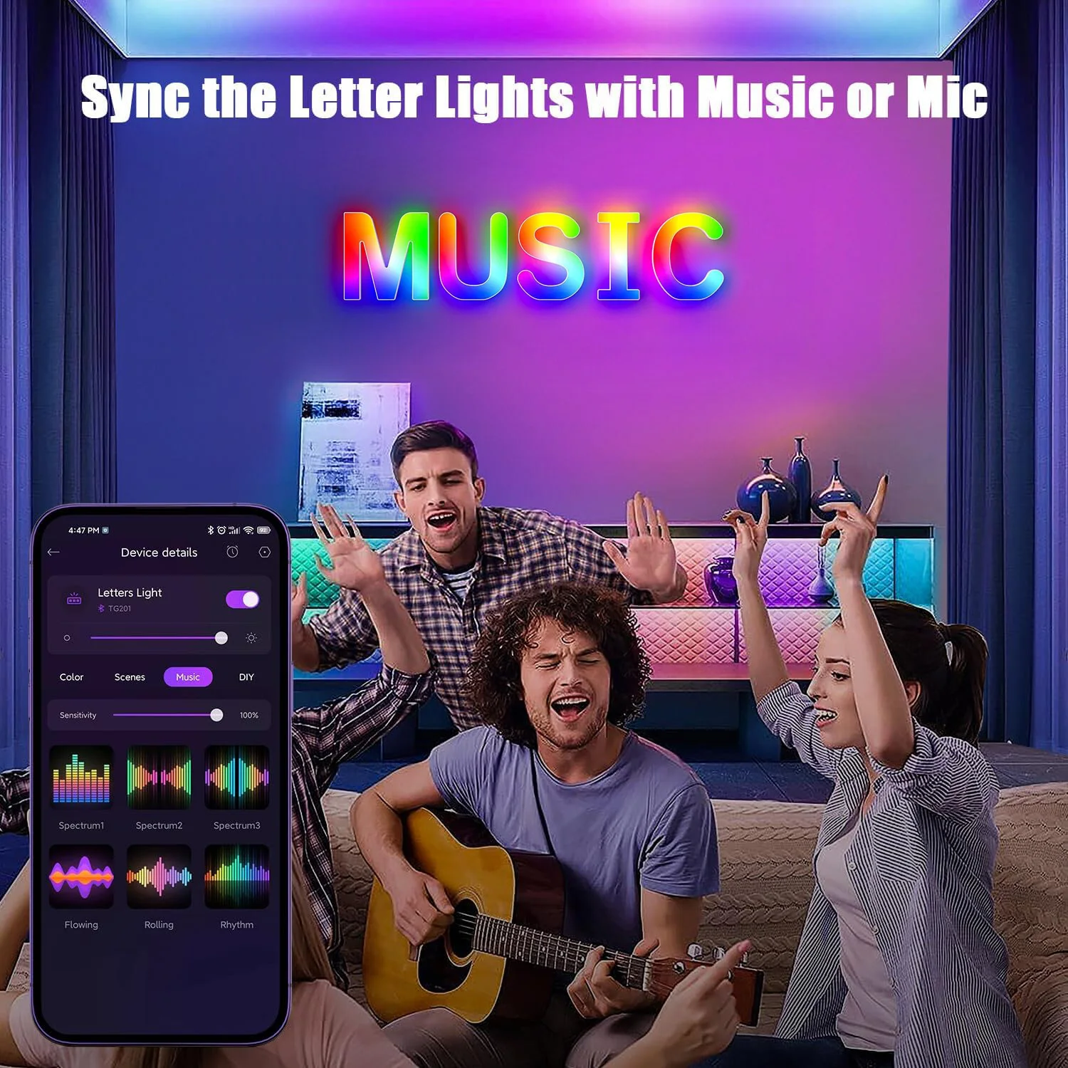 Light Up Letters LED Letter Lighted Letter Color Glitter Alphabet MeRGBW APP Music Sync Gift Logo Bar Wall Night Light Letters