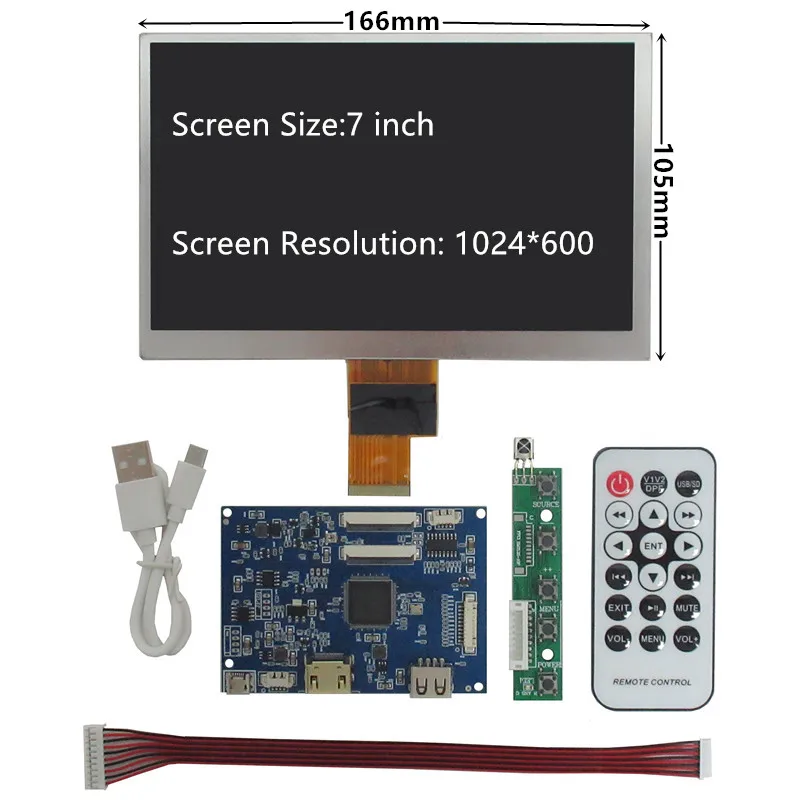 7 Inch Portable Multipurpose U Disk HDMI LCD Screen Display Driver Control Board DIY Lattepanda Raspberry Pi PC Monitor