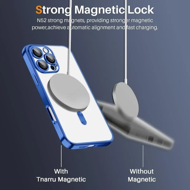 Luxury Anti-Yellow Slim Magnetic Case Designed for iPhone 16 15 14 Plus 13 12 11 Pro Max Case for MagSafe Wireless Charge Cover