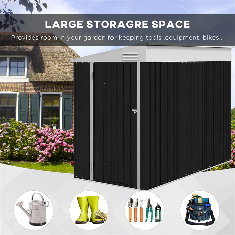 

4x8 FT Slim Metal Storage Shed Galvanized Steel Lean-to Tool House with Lockable Door&2 Vents Space Saving for Mower Garden Tool