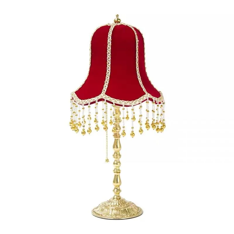 Retro brass red atmosphere velvet small table lamp, living room bedroom red wedding new room table lamp
