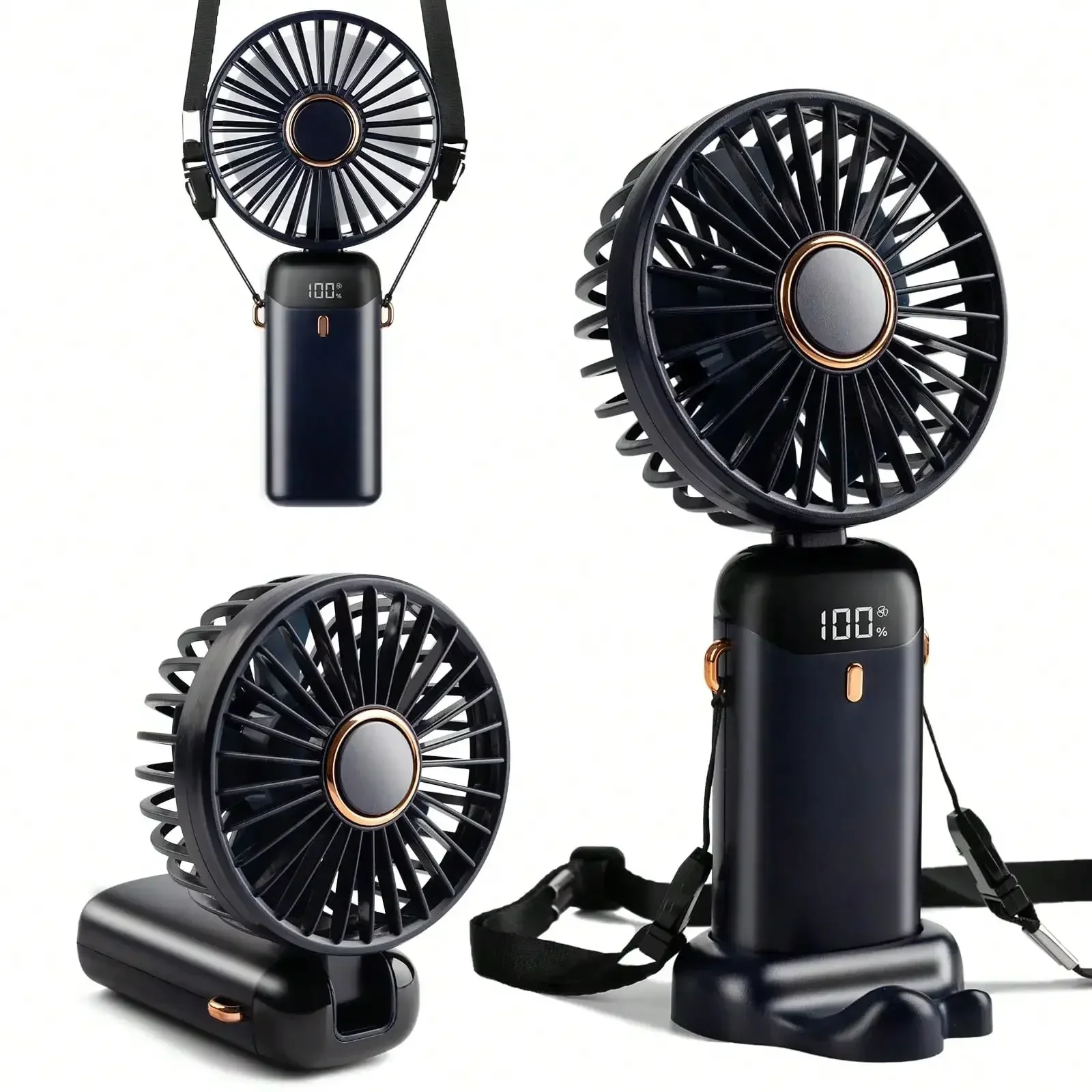 

Mini Handheld Fan - 4000mAh Type-C Rechargeable, 5 Speed Adjustable, 90° Foldable & 3-In-1 (Handheld/Neck/Desk) - Digital Display, Portable Small Fan For Women, Makeup, Travel, Office