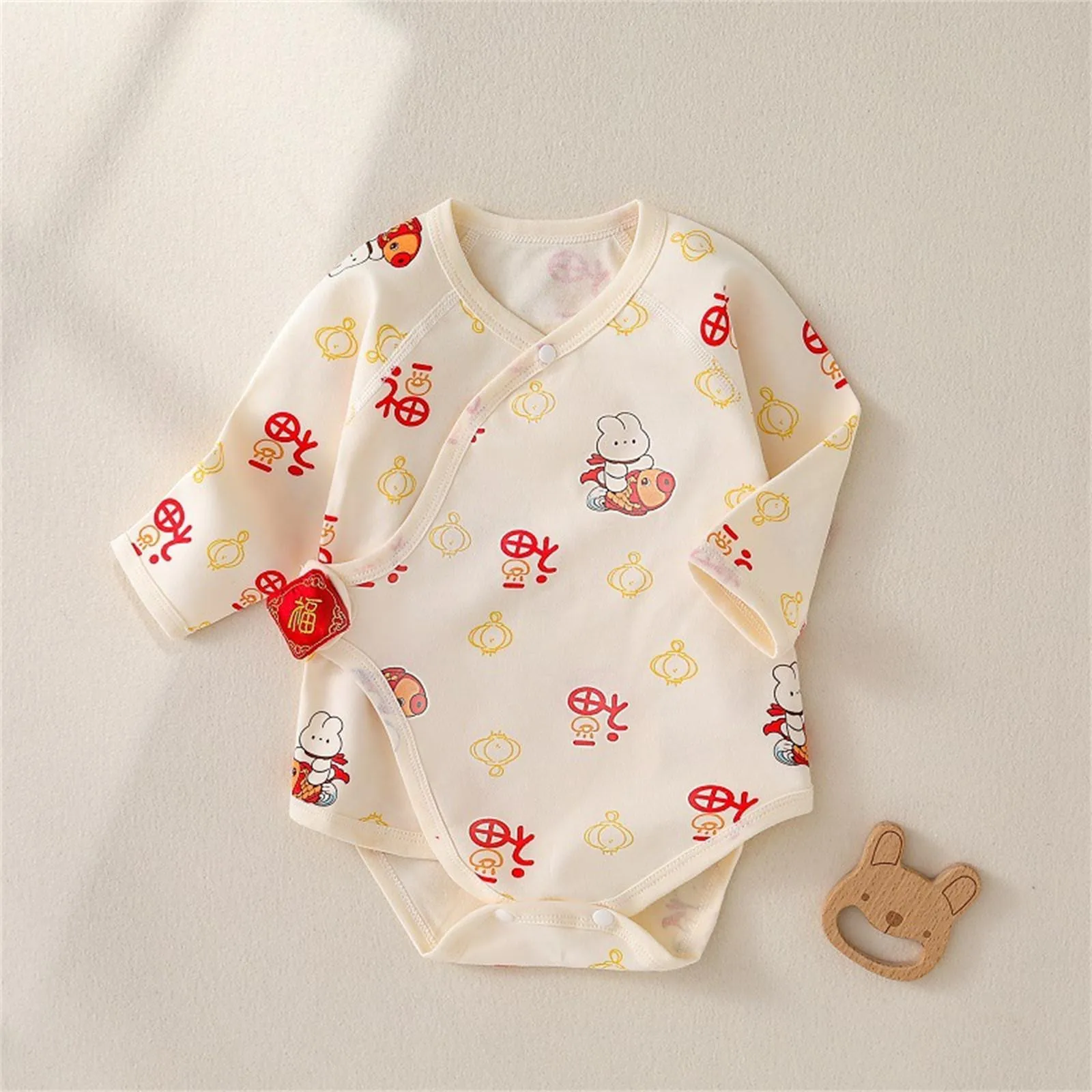 Cartoon Print Baby Romper Newborn Soft Cotton Long Sleeve Bodysuit Chinese \'FU\' Baby New Year Clothes One Piece Outfit Jumpsuits