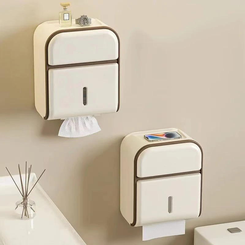 

Punch-free Toilet Paper Holder Multifunctional Wall-mounted Tissue Box Bathroom Phone Tray Rack Roll Paper Storage Organizer