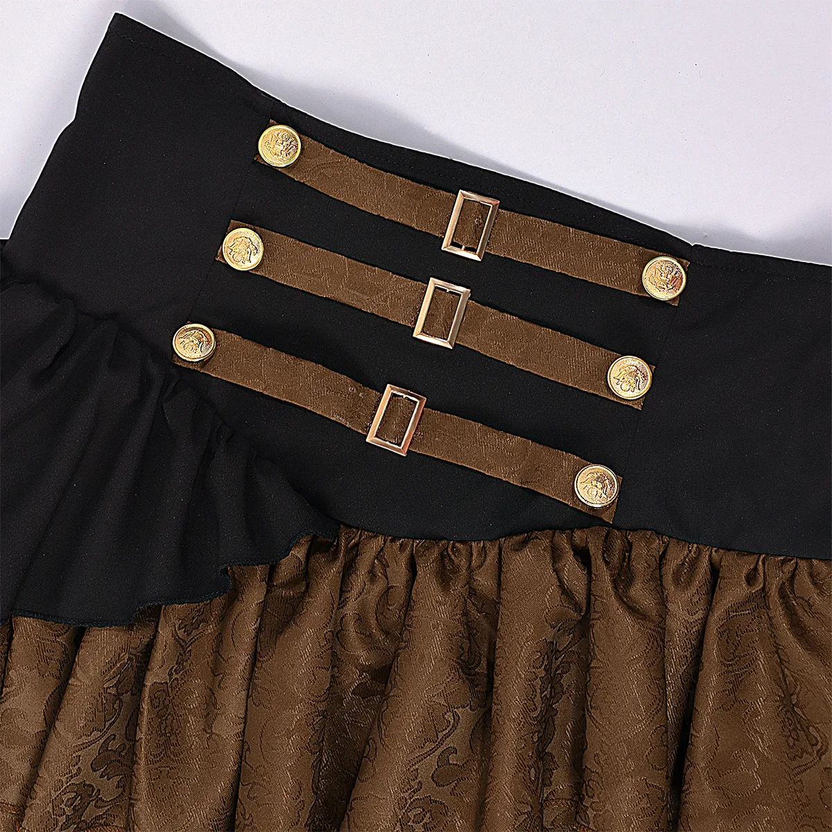 Womens Gothic Steampunk Ruffle Trim Gothic Skirt Front Lace-up Tiered Corset Ball Gown Vintage Medieval Pirate Costume Skirts