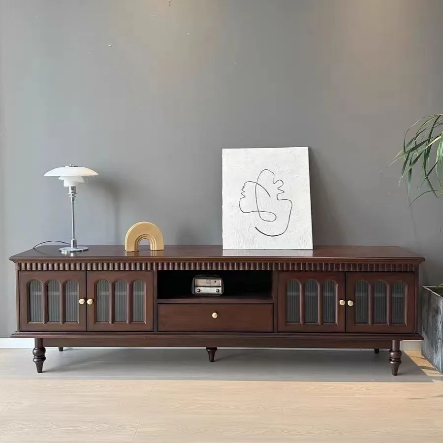 الخشب الصلب، مجموعة طاولة القهوة الحديثة البسيطة لخزانة التلفزيون، خزانة تلفزيون شقة أوروبية صغيرة، غرفة المعيشة #2