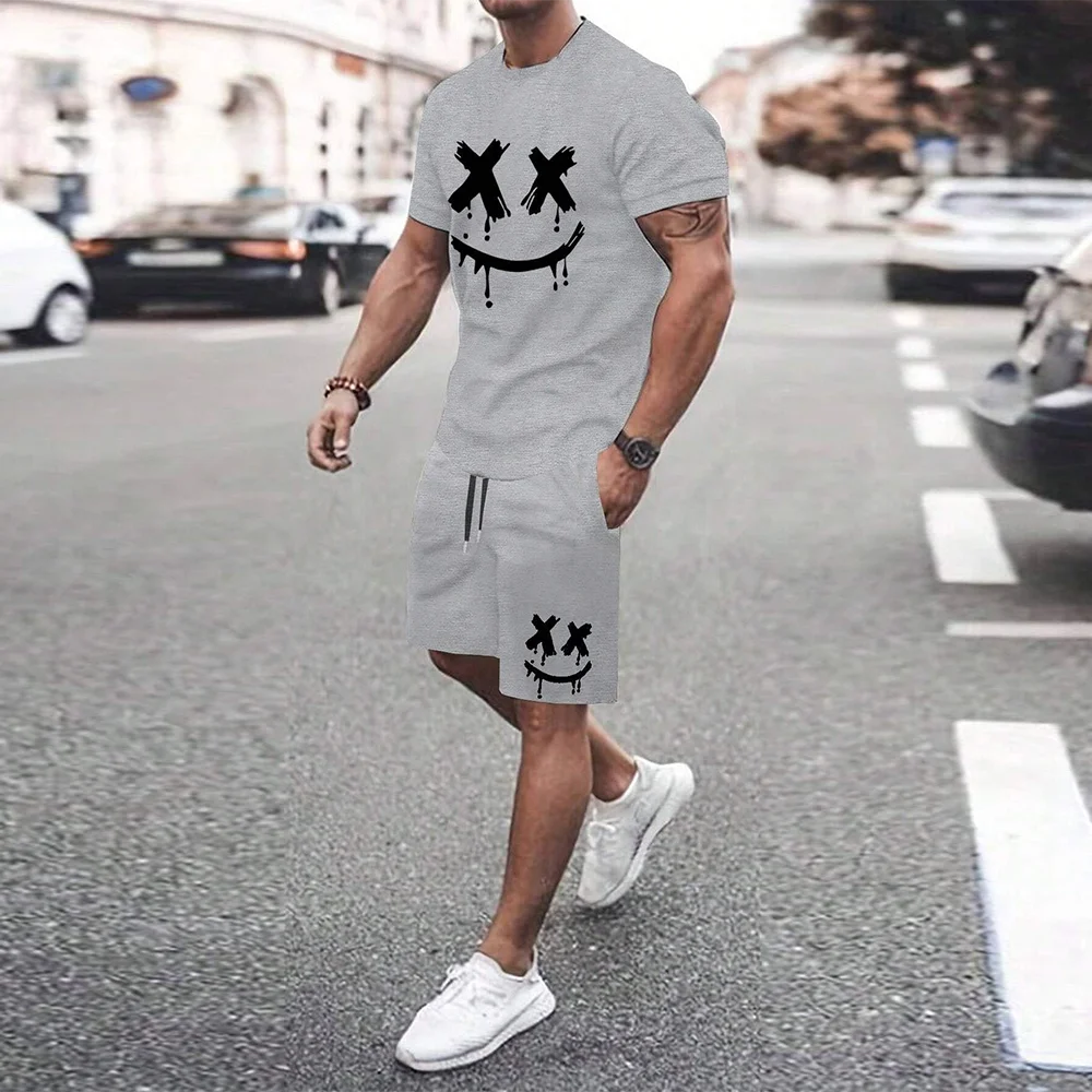 Fashion Men's Suit Oversized Men's Loose Top Short Sleeve Summer Casual Breathable Refreshing Suit Printed 3D Color Face