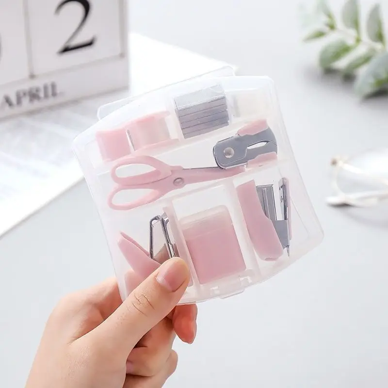 Mini Stapler Staple Punch Hole Tape Machine Set Ins Korean Multifunction Scrapbook Tool Box Back To School Student Supplies