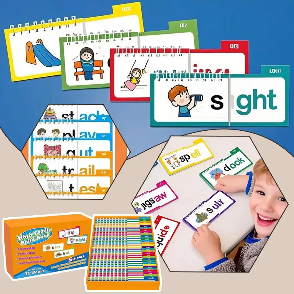 

30 шт., флип-книги с фоникой, набор для чтения и рифмов, обучающие книги для детей, словарный запас, аксессуары для флэш-карт