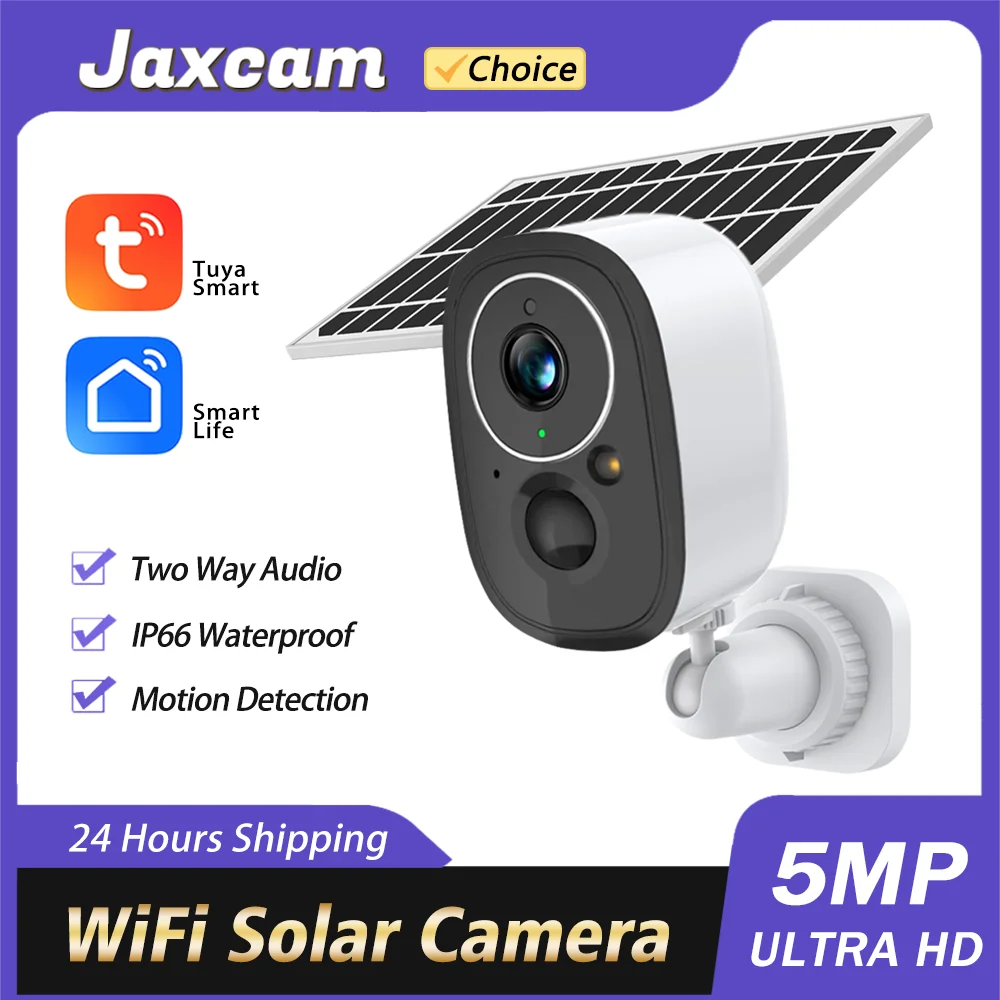 Tuya Solar Outdoor Security Camera, Alimentado por Bateria Sem Fio, Alarme de Movimento PIR, Áudio Bidirecional, Wi-Fi, Armazenamento na Nuvem, 5MP