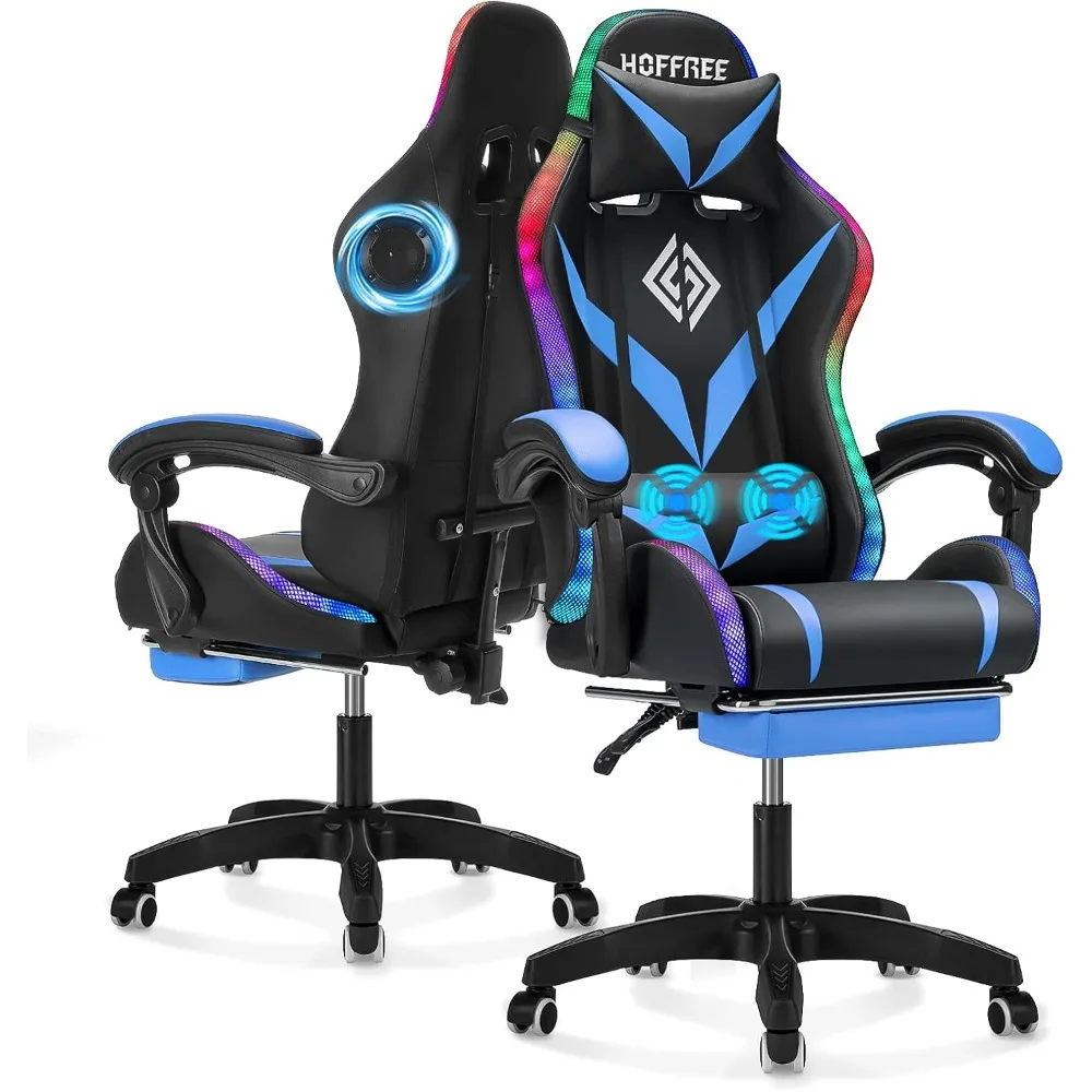 

Gaming Chair with Bluetooth Speakers and RGB LED Lights Ergonomic Massage Computer Gaming Chair with Footrest Video Game Chair