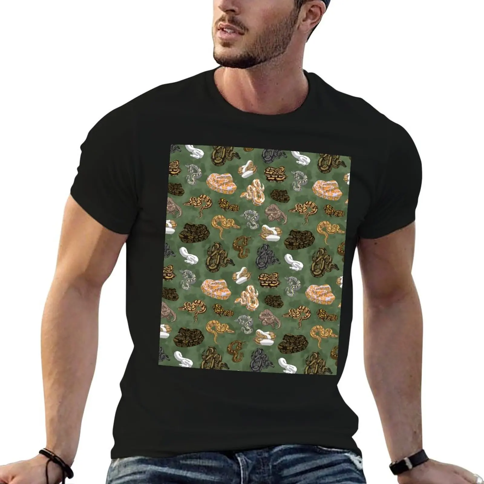 Ball Python Morphs Pattern Moss Green T-Shirt sweat summer tops cotton man t-shirts t shirt for men