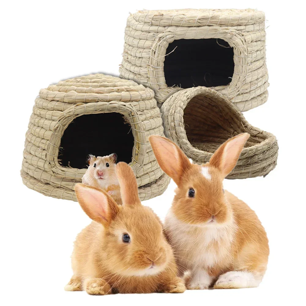 Pet Rabbit Grass Bed Natural Straw Woven House Bunny Chew Toys Hay Nest Bed for Hamsters Chinchillas Mice Small Animals