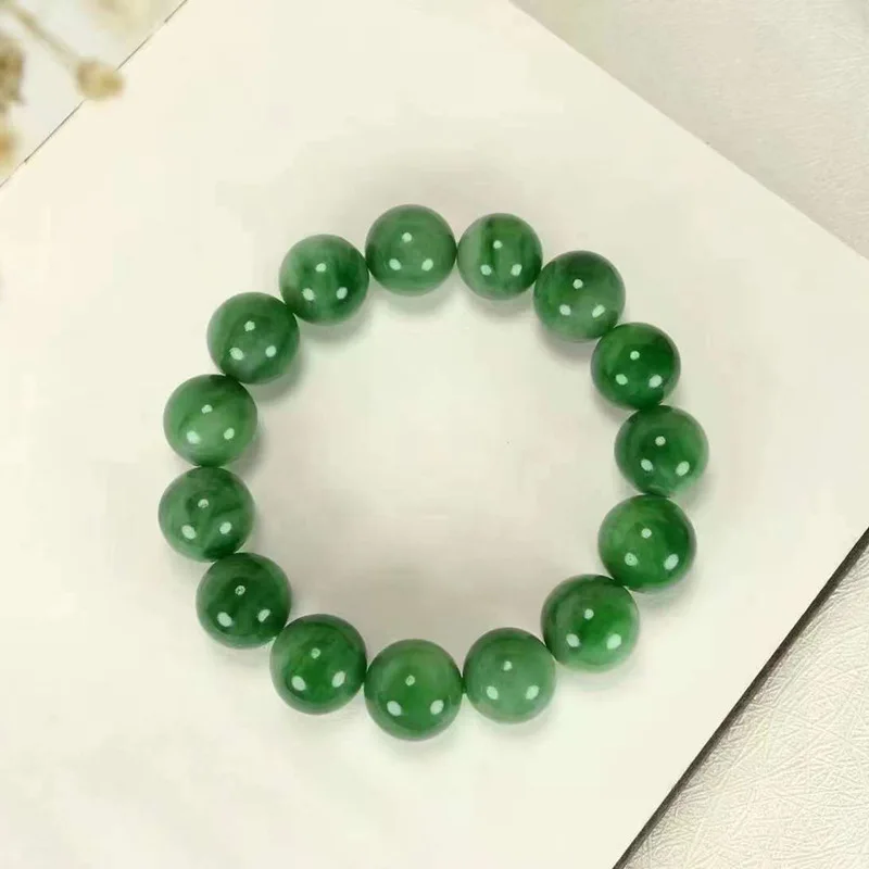 Natural Xinjiang Hetian Green Pearl round Jade Bracelet Domineering Tiger Pattern Men and Women Same Style