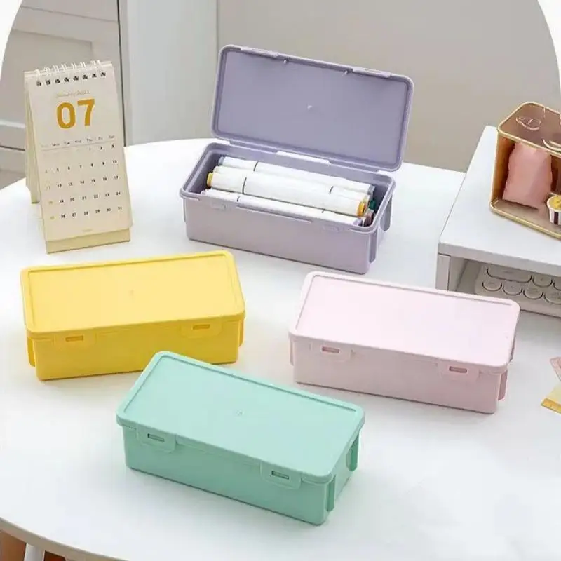 Bright Color Big Volume Plastic Pencil Case Stackable Stationery Container School Office Writing Supply Storage Organizer