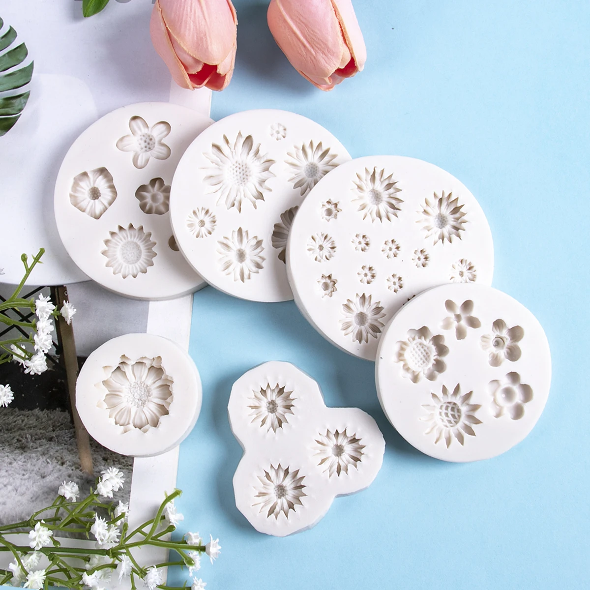 Picture 5: Soft Silicone Daisy Baking Mold 3D Wild Chrysanthemum Flower Shape Fondant Chocolate Making Mold home Cake Decorating Tools