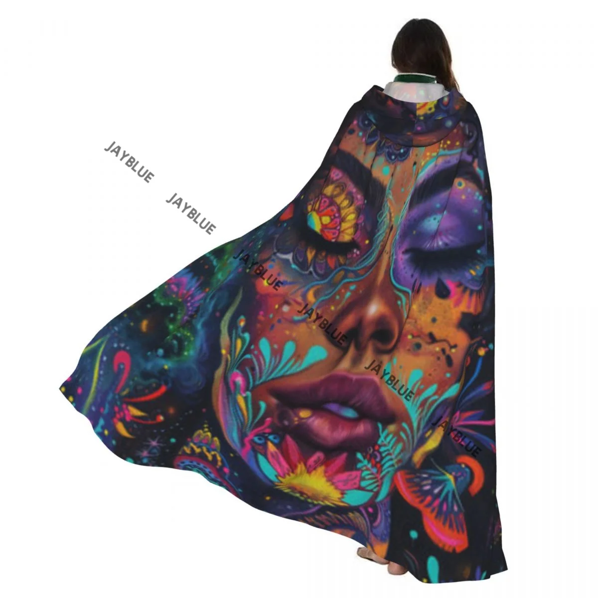 

Длинная накидка-плащ с портретом женщины с разноцветным макияжем, плащ с капюшоном, пальто, осенние толстовки